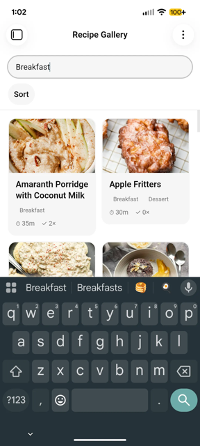 Search results filtering recipes as you type